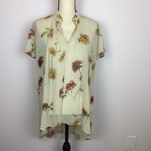Anthropologie Ro & De Sheer Blouse Tunic Size M Womans Nude Floral Short Sleeve